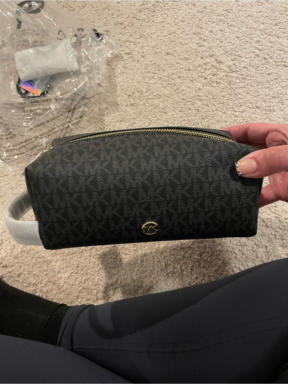 Michael Kors Black MK Monogram Cosmetic Case with Gold Hardware